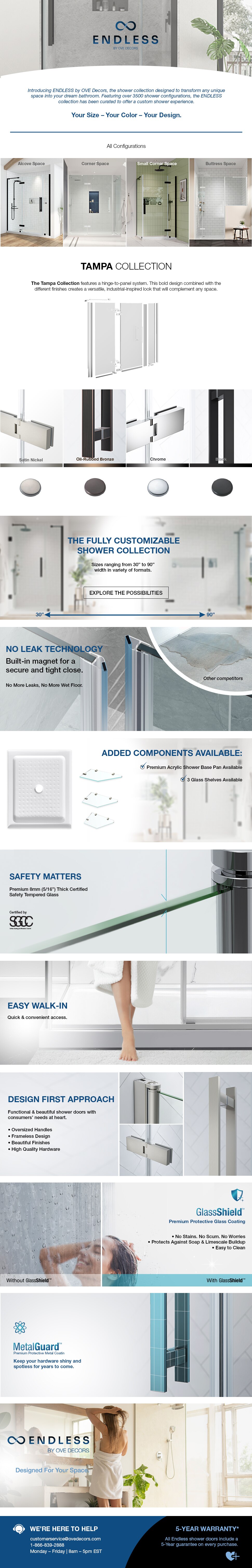 OVE Decors Tampa 48 in. L x 36 in. W x 72 in. H Corner Shower Kit with